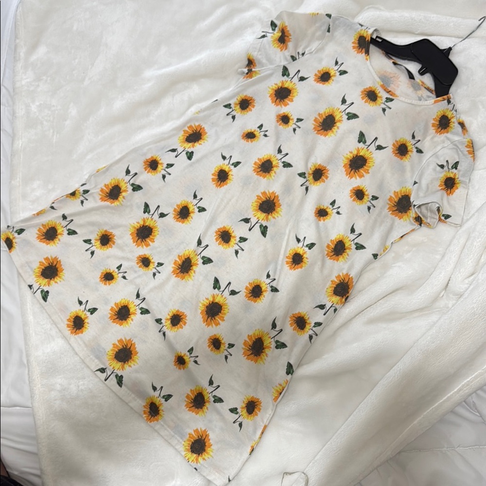 SHEIN Sunflower Print Midi Dress - White and Yellow